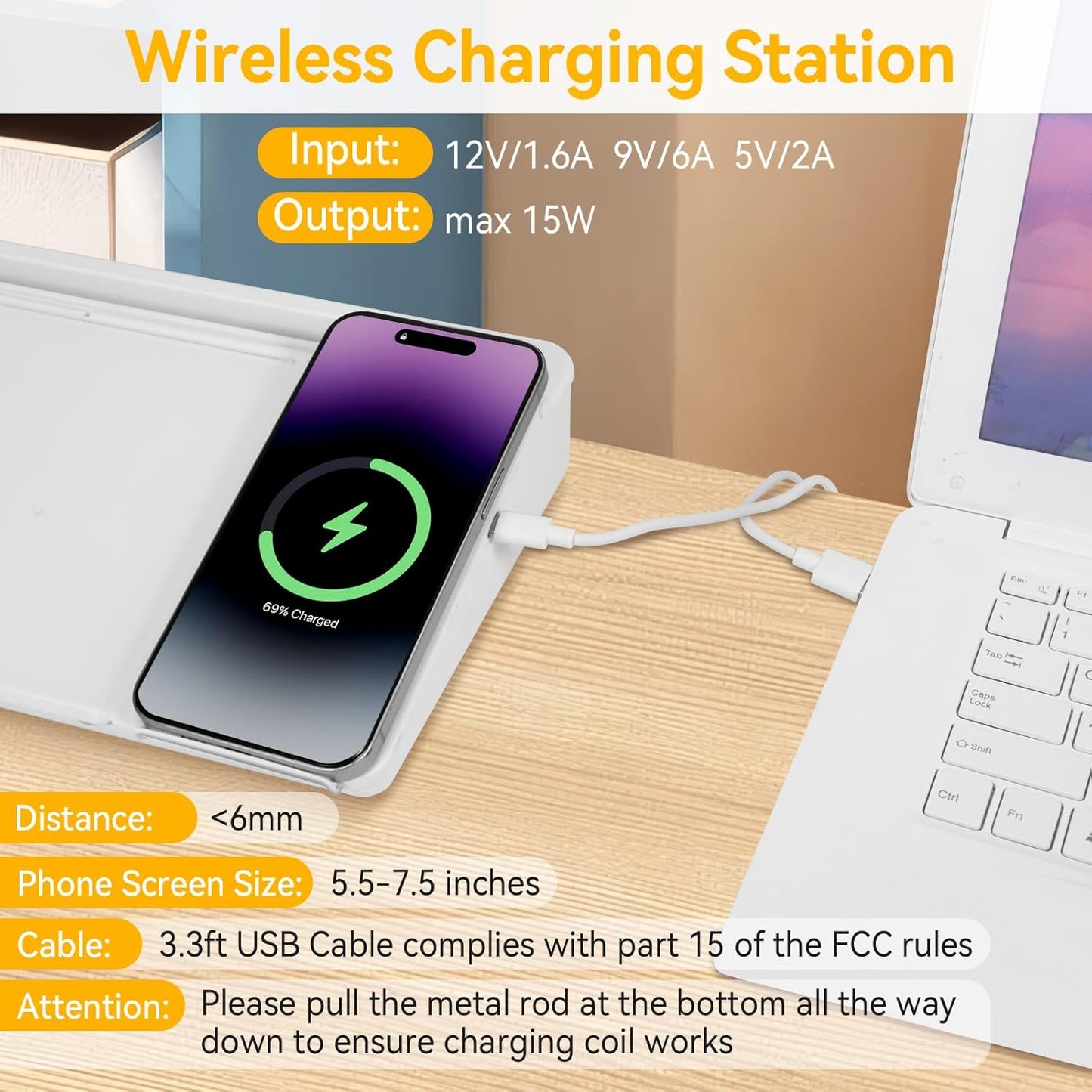 Small Glass Desktop Whiteboard Dry Erase Board with Wireless Charger Station - Computer Pad Keyboard Stand with Organizer for Home, School, Office Desk Accessories