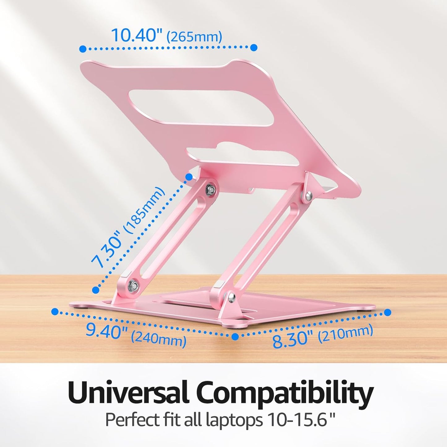 Urmust Aluminum Laptop Stand, Portable Laptop Riser, Adjustable Laptop Stand for Desk Foldable, Ergonomic Computer Notebook Holder for MacBook Air Pro HP, Office Desk Accessories (10-15.6'')- Black