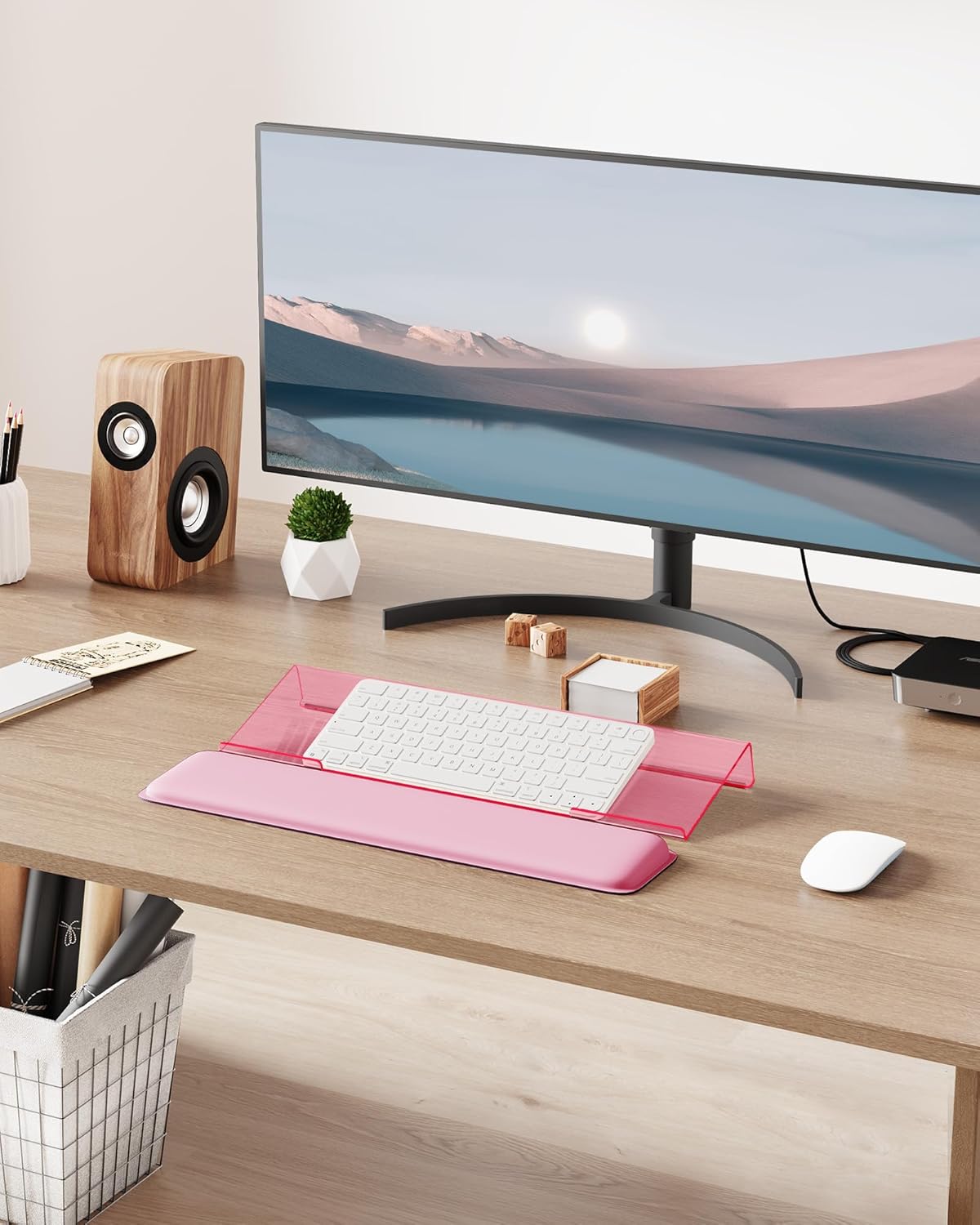 Laborio Computer Keyboard Stand for Desktop, Keyboard Riser Wrist Rest Holder for Easy Typing, Office Desk, Home, School Accessories(Coffee)