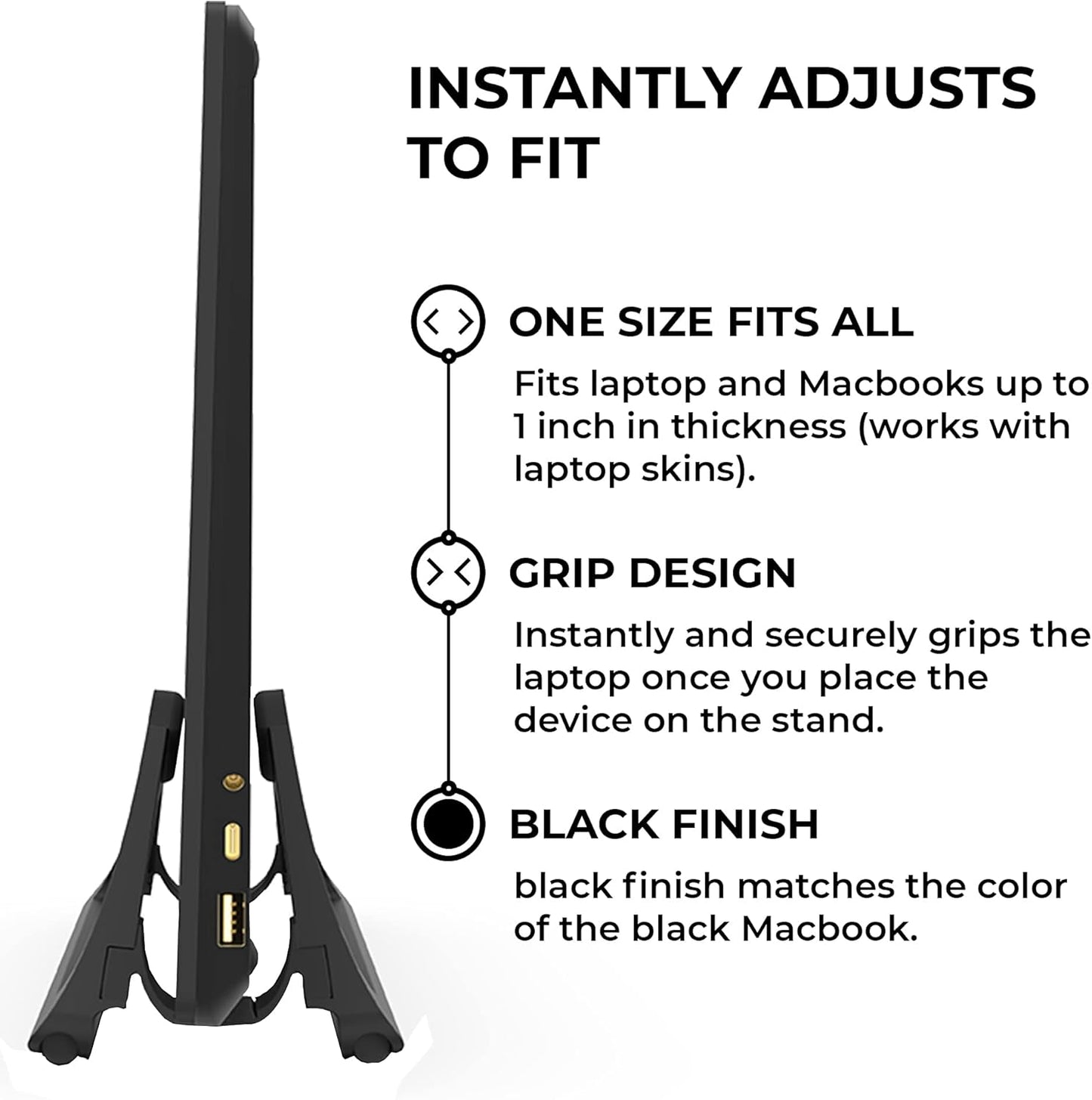 HumanCentric Vertical Laptop Stand for Desks in Matte Black, Upright Adjustable Holder to Dock Apple MacBook Stand, and Other Laptops to Organize Work & Home Office, Automatic Grip