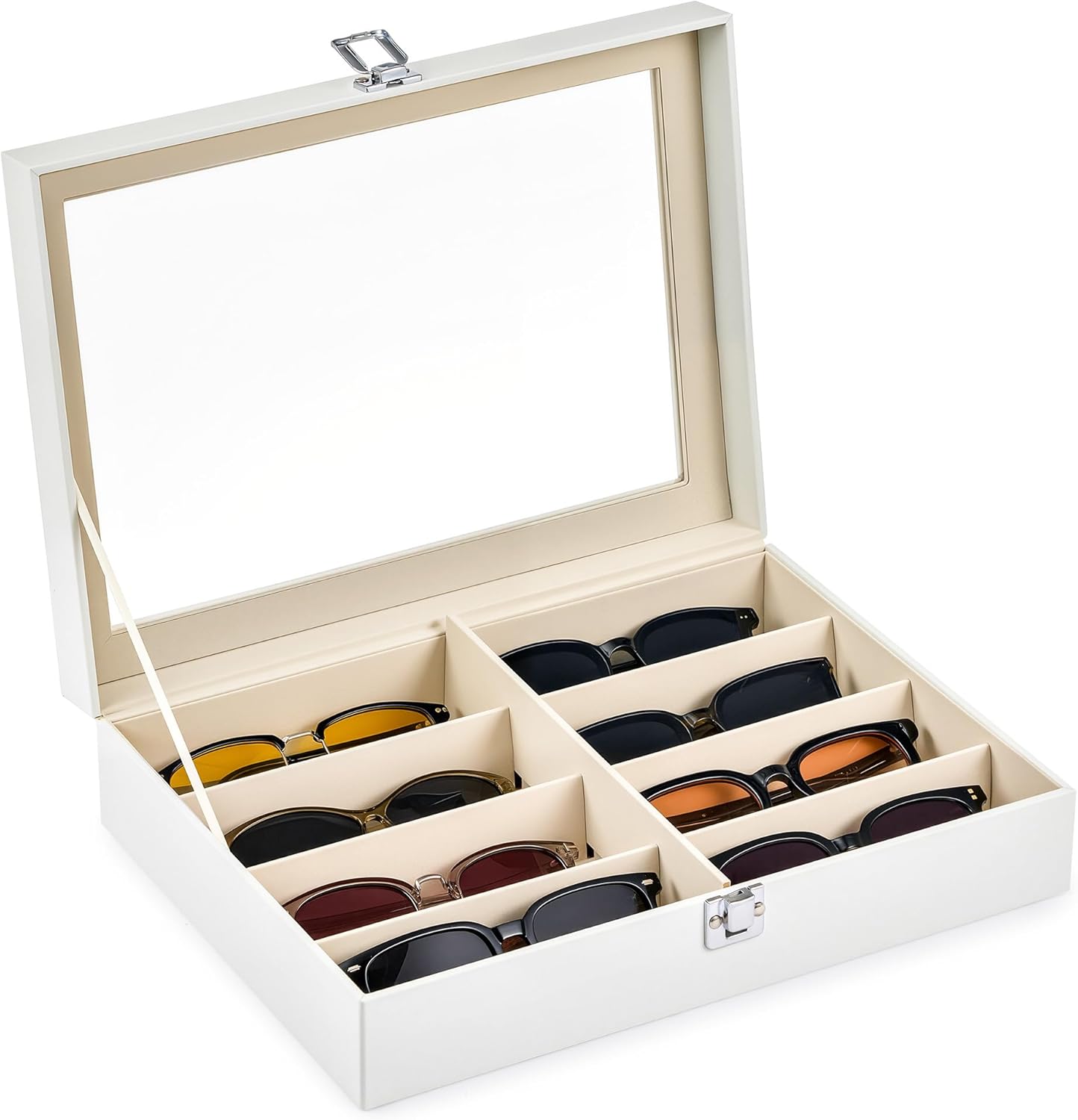 CO-Z Leather Multi Sunglasses Organizer for Women Men, Eyeglasses Eyewear Display Case with 8 Slots, Jewelry Watch Organizer, Sunglasses Jewelry Collection Case, Sunglass Glasses Storage Holder Box