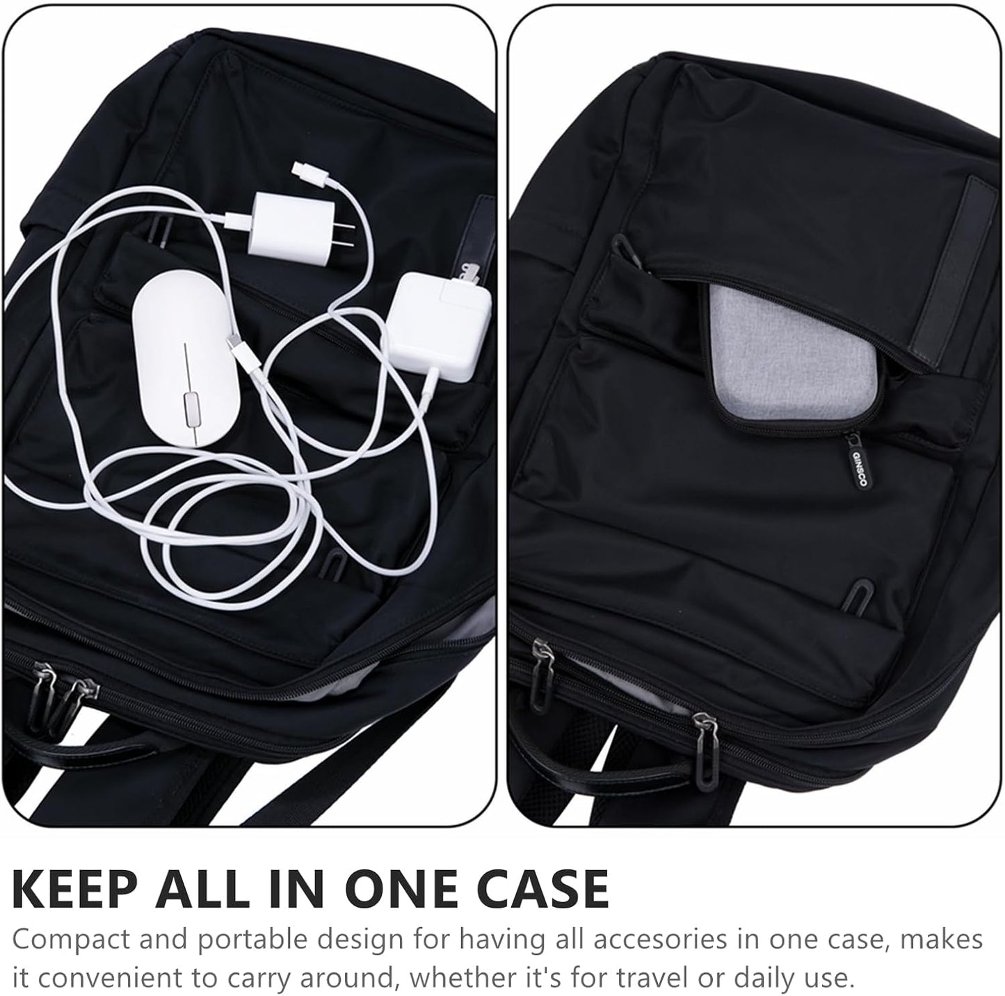 Ginsco Hard Shell Protection Case Electronic Accessories Organizer Pouch for MacBook Air/pro Adapter Chargers Cables Power Bank, for Sandisk Portable SSD Flash Disk SD Card (Black)