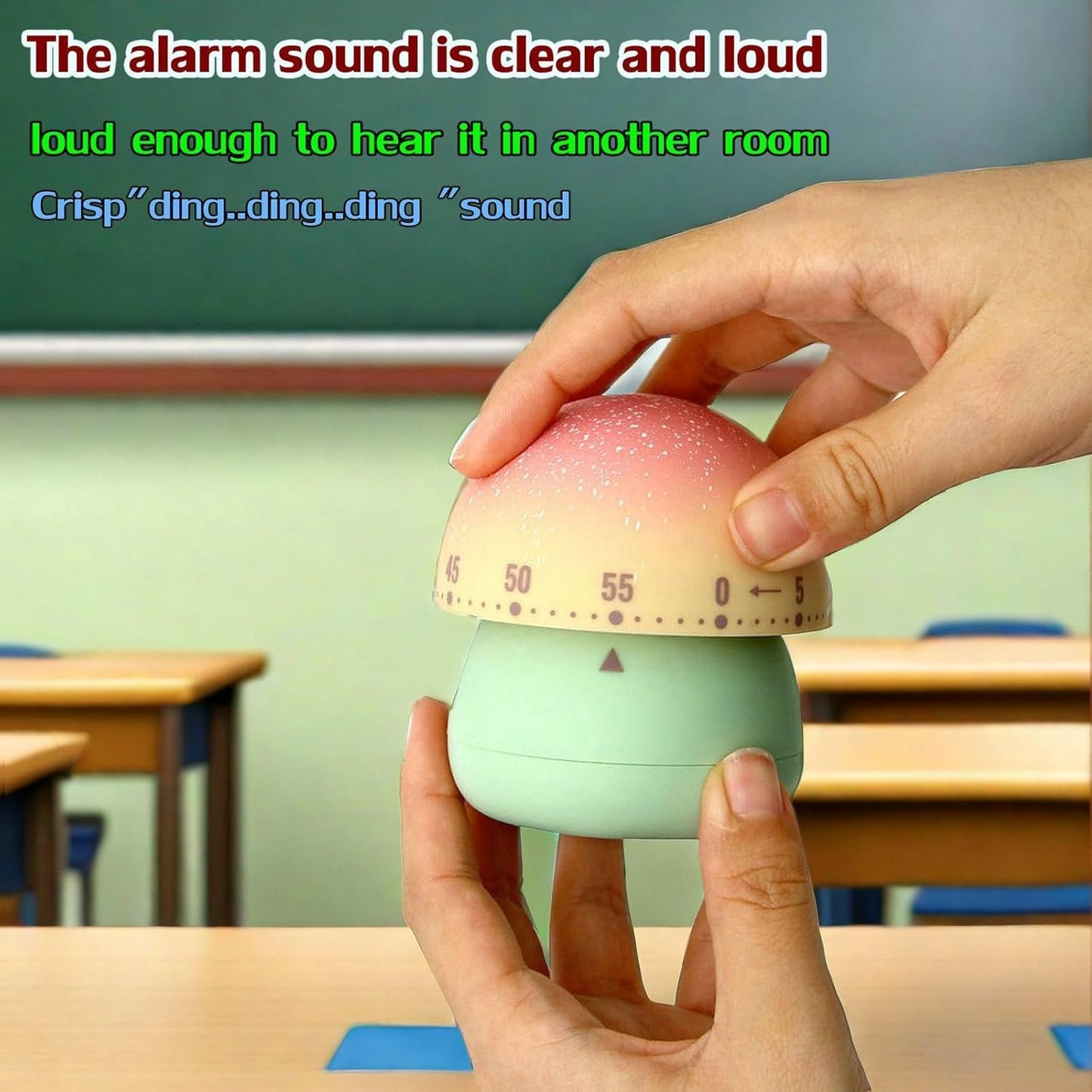 Mechanical Kitchen Timer, Cute Mushroom Timer for Kids, Wind Up 60 Minute Manual Countdown Timer for Classroom, Home, Study and Cooking (Grey Base)