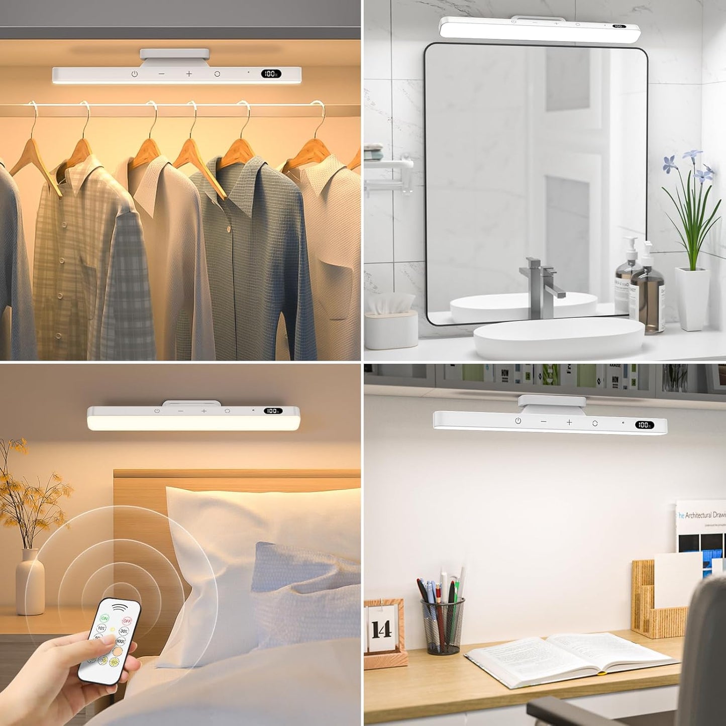 Ferswe 3W Rechargeable Light Bar, Touch Adjustable 3 Colors, 120 LED Mirror Lights, Magnetic for Cabinets, Makeup Battery, Stick On for Closet, Kitchen, Bedroom, Bathroom, Wall