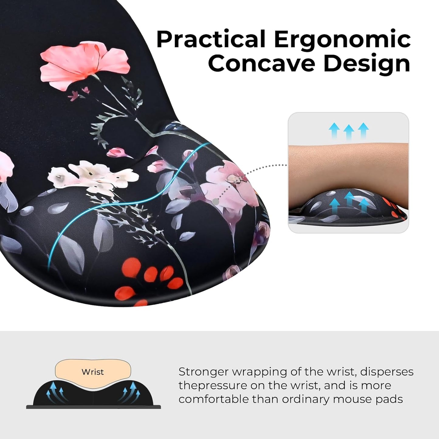 EooCoo Ergonomic Mouse Pad with Gel Wrist Rest Support, Middle Concave Design for Natural Wrist Alignment, Non-Slip Base Mousepad for Laptop, Computer, Office Desk Accessories, Carpal Tunnel Syndrome