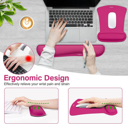 MOSISO Wrist Rest Support for Mouse Pad & Keyboard Set, Ergonomic Mousepad Non-Slip Base Home/Office Pain Relief & Easy Typing Cushion with Neoprene Cloth & Raised Memory Foam, Black
