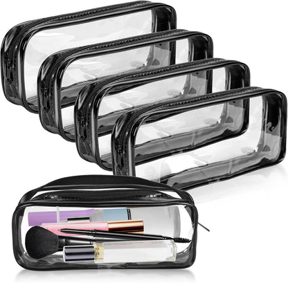 5 Pack Clear PVC Zipper Pencil Pouch, Pen Pencil Case Makeup Pouch, Large Capacity Pencil Bag for Office Stationery Travel Storage (Black)