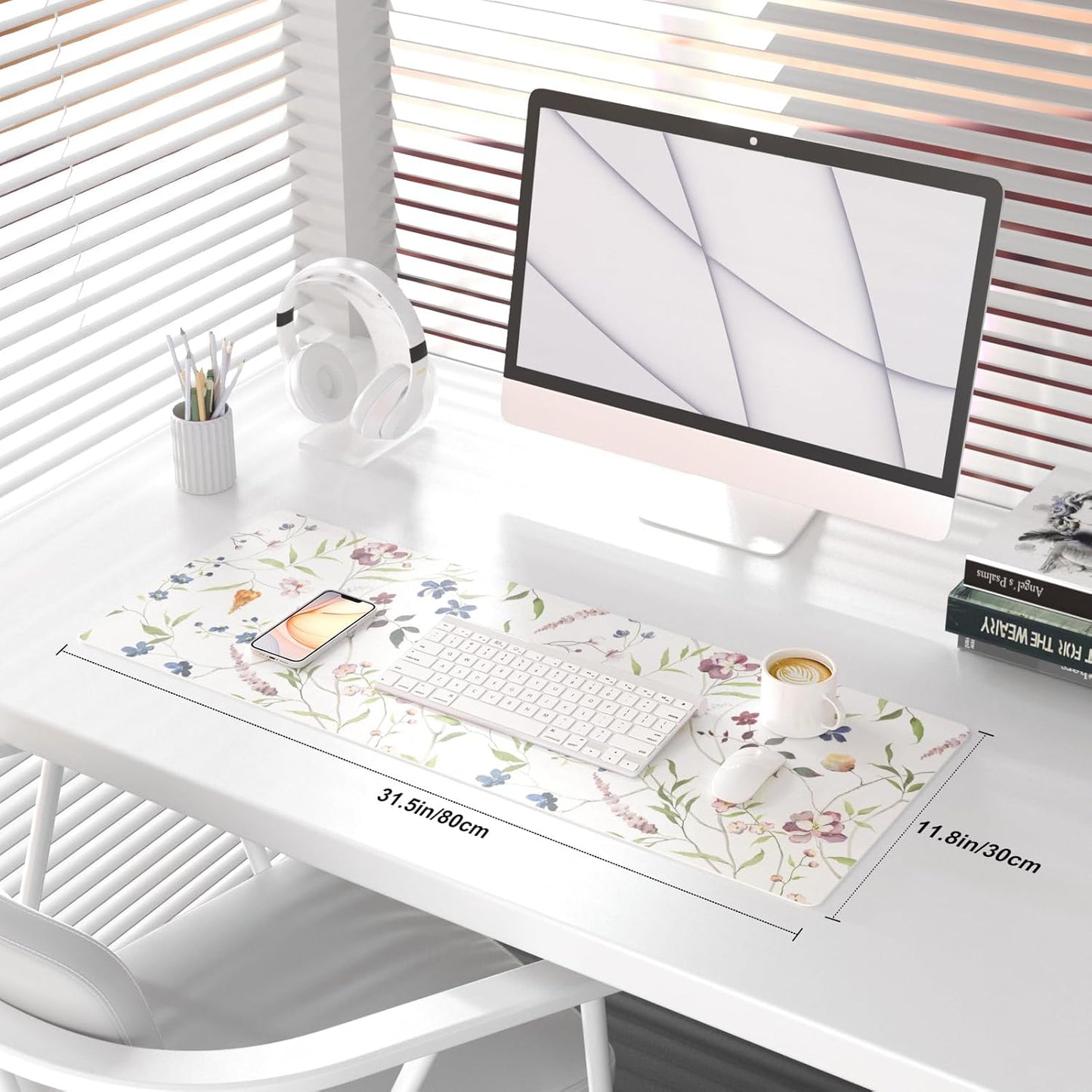 QIYI Large Mouse Pad, Cute Pink Desk Mat for Desktop, Women Girls PU Leather Desk Pad Waterproof Gaming Mousepad, Rose Gold Marble Computer Protector Writing Pad for School Office Home 31.5" x 15.7"