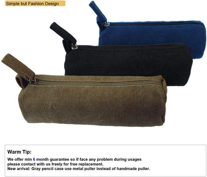 Heavy Canvas Stationery Portable Compact Simple Zipper Pencil Case and Durable Small Medicine Bag 1 Pack Khaki