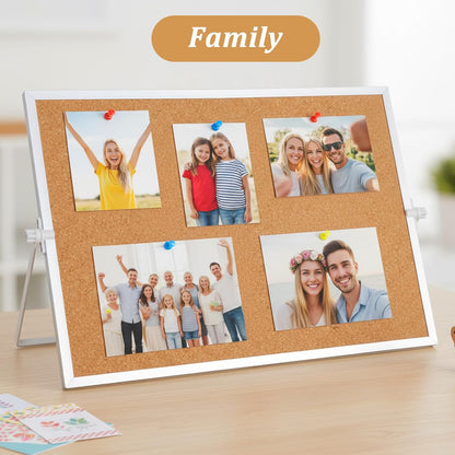 2 Pcs 11.81"×15.74" Cork Bulletin Board, Double Sided Pin with Silver Aluminum Border, Small Desktop Cork Board with Stand for Home, Office, School, Desk Message or Picture