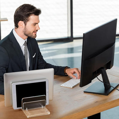 Chunful Adjustable Vertical Laptop Stand for Desk, Acrylic 3 Slot Laptop Holder Desktop, Invisible Desktop Notebook Dock for Notebook Computer, All Gaming Laptops up to 17''