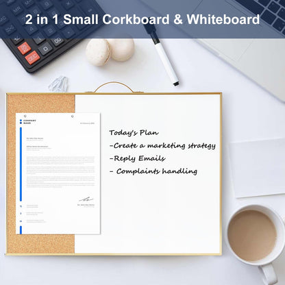 TSJ OFFICE Small Whiteboard Cork-Board - 16" X 12" Portable Aluminum Black Framed Magnetic Dry Erase Board, Small Bulletin Cork Board with Holder for Office, Home and School