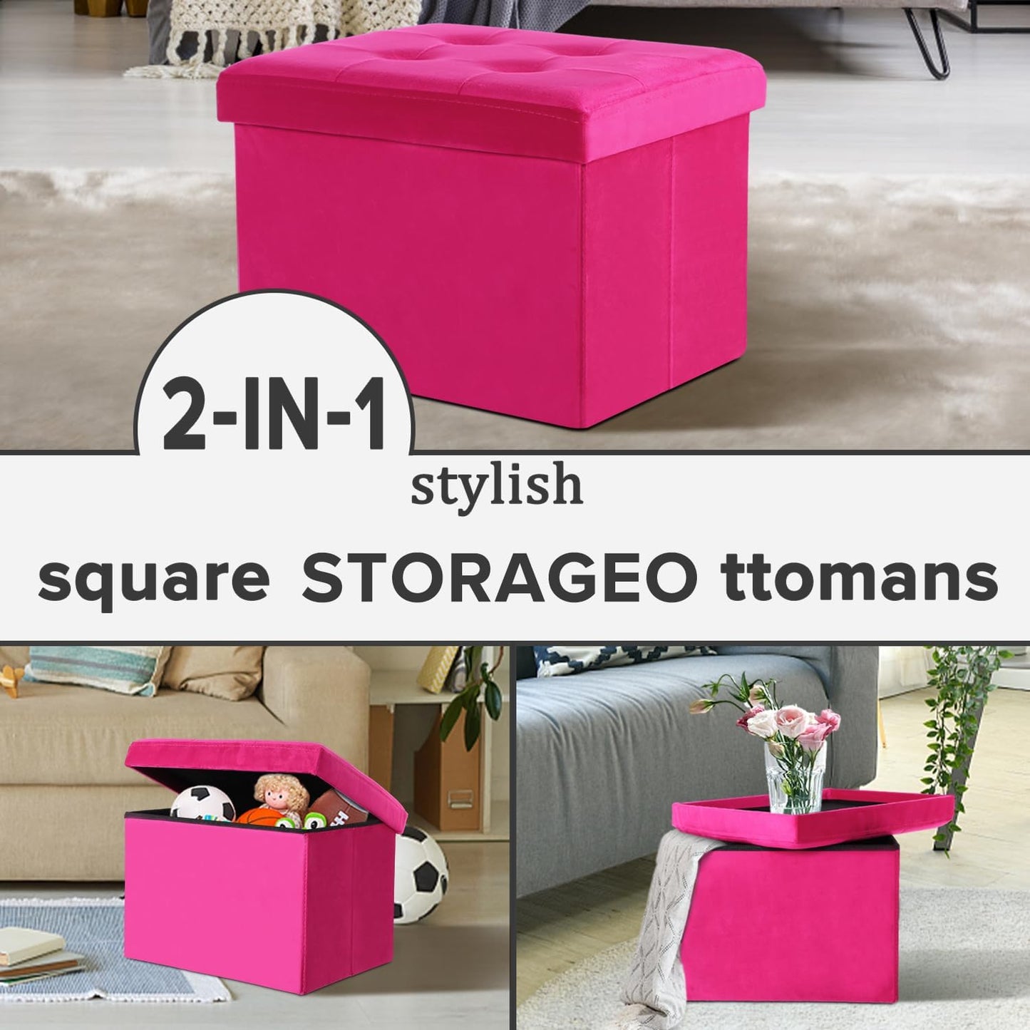 LINMAGCO Ottoman Storage Ottoman with Storage Small Foot Rest Stool Under Desk Stool Short Folding Footrest Linen Cloth Dark Gray 16X12X12IN