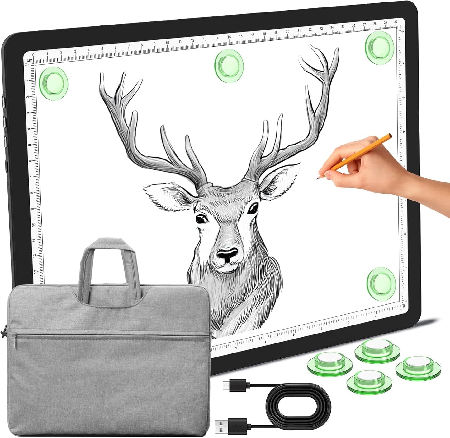 Phylosal Magnetic A3 Light Pad with Bag, Super Bright Light Box with Side Button, Diamond Art Light Board, Lightbox for Tracing and Drawing, USB Power Light Table for Sketching, Weeding Vinyl (White)