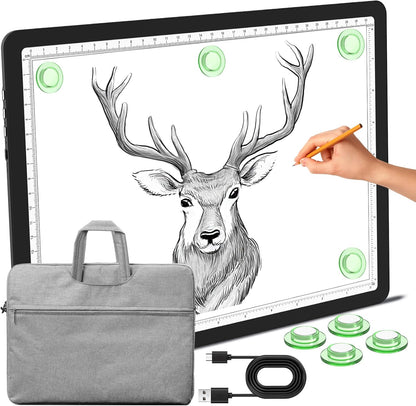 Phylosal Magnetic A3 Light Pad with Bag, Super Bright Light Box with Side Button, Diamond Art Light Board, Lightbox for Tracing and Drawing, USB Power Light Table for Sketching, Weeding Vinyl (White)