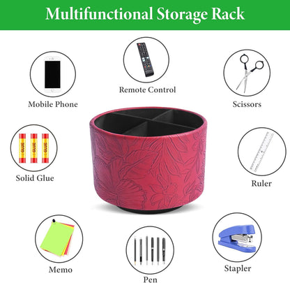 Round Leather Art Supply Organizer,Remote Control Holder,360 Degree Rotating,Multi-Functional Pencil Holder,4 Compartments Desktop Stationary Organizer(1-Fractal Flower) | Round - Colors C