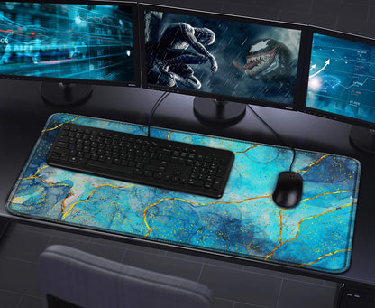 Large Extended Gaming Mouse Pad with Stitched Edges, (31.5X15.7In) Durable Non-Slip Natural Rubber Base, Waterproof Computer Keyboard Pad Mat for Esports Pros/Gamer/Desktop/Office/Home-Black