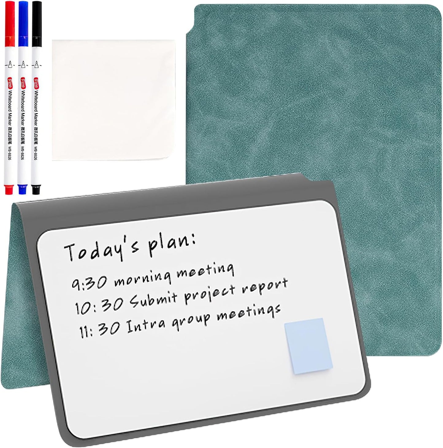 SAYEEC Whiteboard Notebook, Portable Dry Erase Board with 3 Colors Fineliner Pens, Black PU Cover Erasable Handheld White Board Reusable Drawing Notebook Easel Pad for Meeting Business Office School