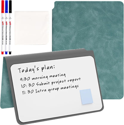SAYEEC Whiteboard Notebook, Portable Dry Erase Board with 3 Colors Fineliner Pens, Black PU Cover Erasable Handheld White Board Reusable Drawing Notebook Easel Pad for Meeting Business Office School