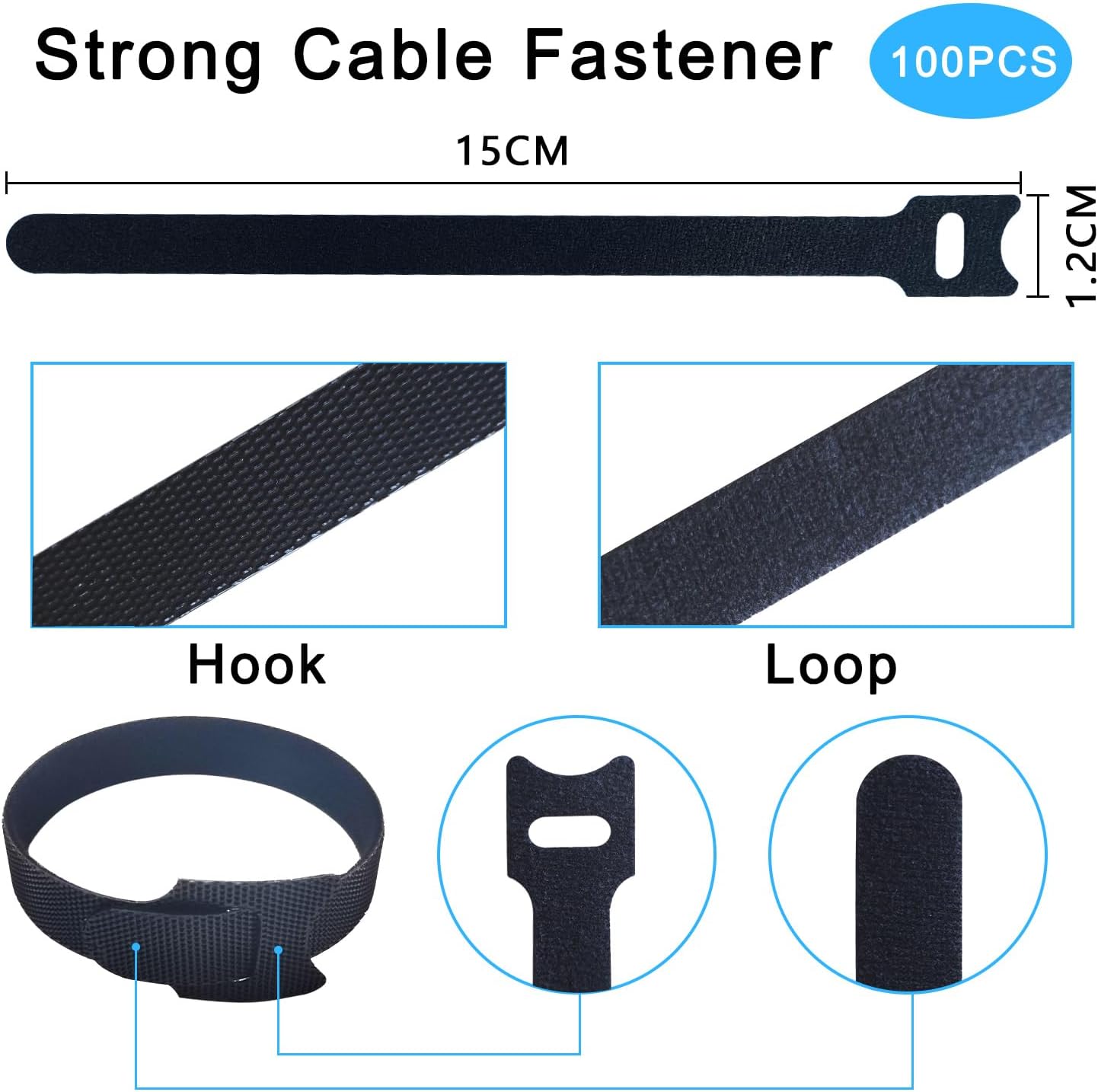 40pcs Reusable Cable Ties - 4 Sizes (6/8/10/12 Inch) - Hook and Loop Cinch Straps for Wire Management - Heavy Duty Cord Organizer & Wire Ties for Electronics, PC, Home & Office