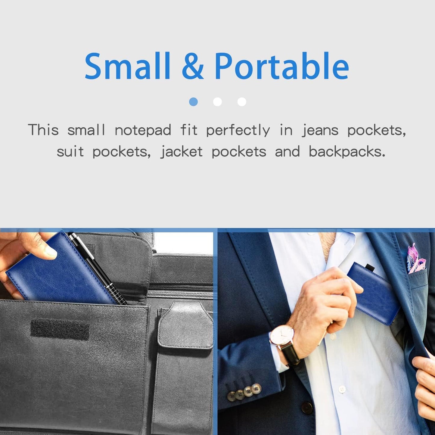 7 Pieces Small Notepads Holder Set, Pocket Notebook with pen, Included 5 Pieces Refills 3 x 5 Inch, 30 Lined Paper Per Note Pad (Black)
