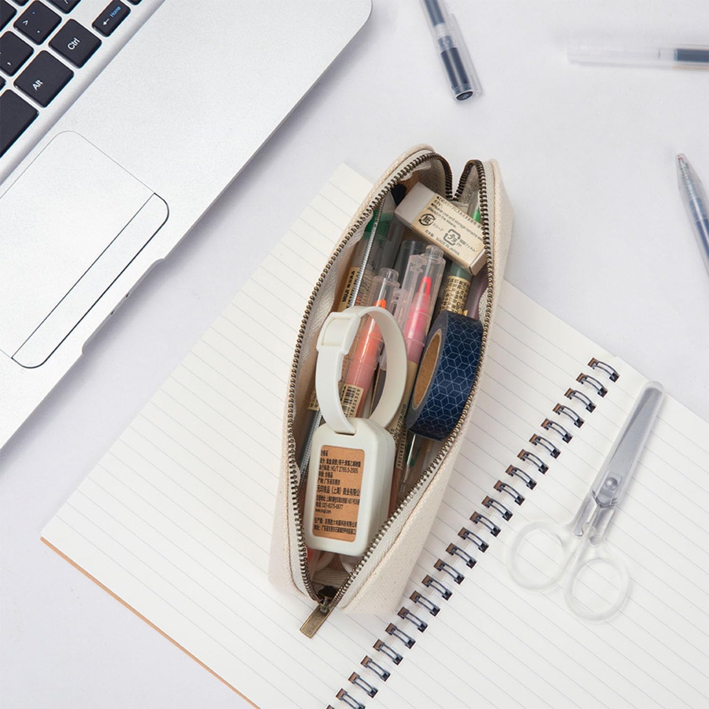 Canvas Pencil Case Cotton Canvas and Simple Multifunctional Pencil Bag Zipper Portable Storage (Black)