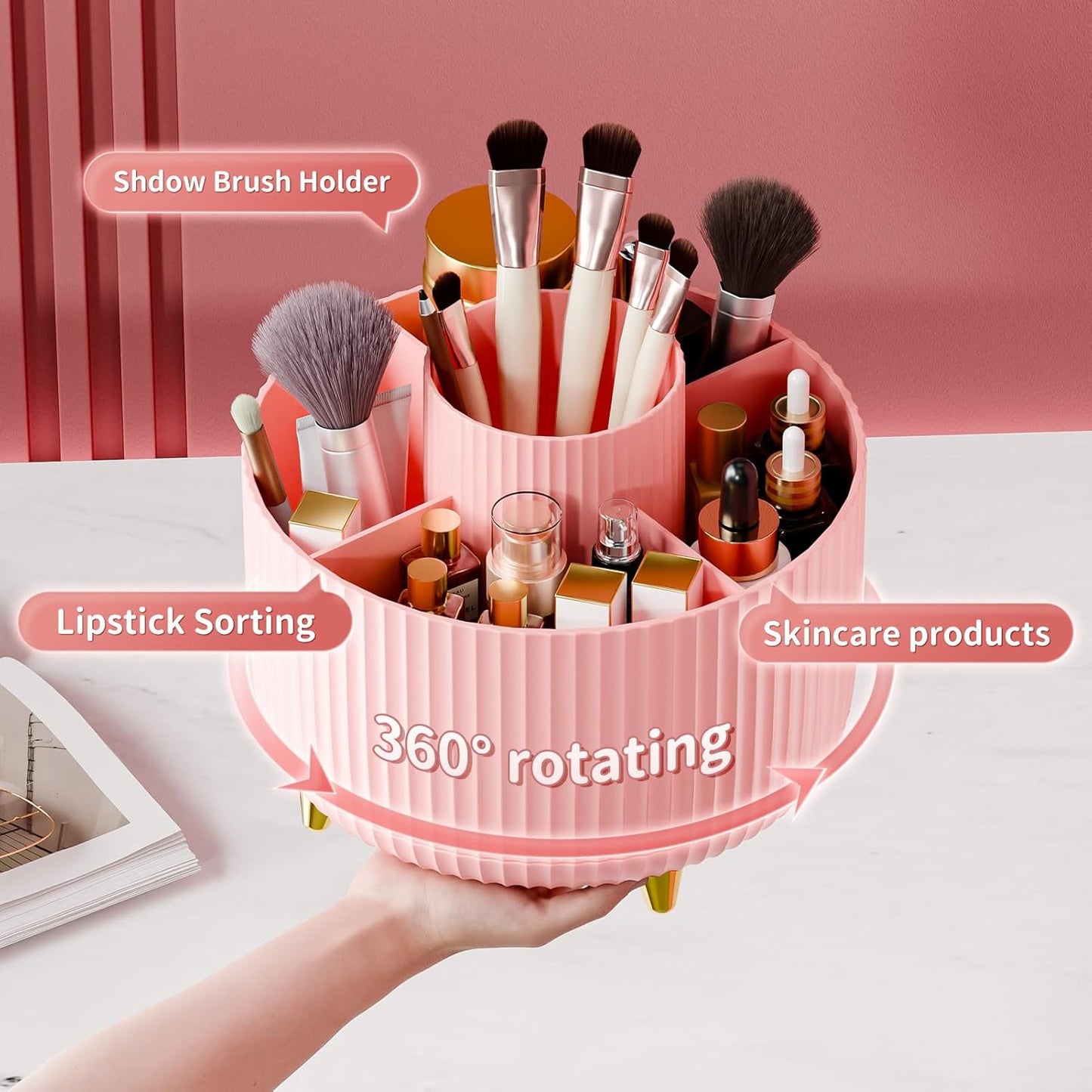 fanado 360° Rotate Makeup Brush Holder Organizer, Makeup Organizers Countertop, Makeup organization and Skincare Storage for Vanity, Desktop, Bathroom (White)