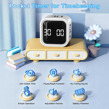 Cube Pomodoro Timer, Desk Productivity Timer 5/10/30/60 Minutes & Custom Countdown, Adjustable & Silent Visual Timer, ADHD Tool Flip Rotating Portable Multi Timers for Study Task Work Kitchen School