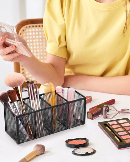 QYH Mesh Pen Cup Metal Pencil Holder for Desk 6 Packs Black Pen Organizer Office 3.54x3.93 Inch