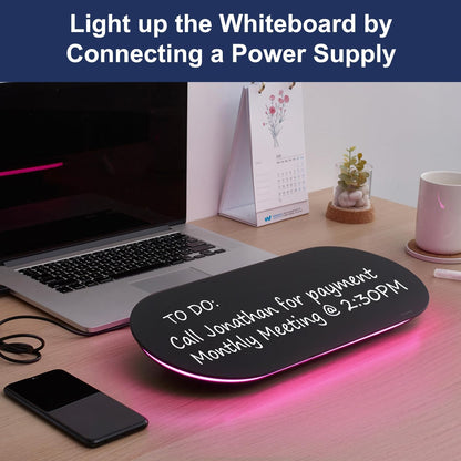 TSJ OFFICE Glass Desktop Whiteboard - 17 X 7 Inches Small Dry Erase Board with Green Light, Black Glass White Board Surface Notepad with 1 Drawer, Desk Organizers for Office, Home, School Supplies