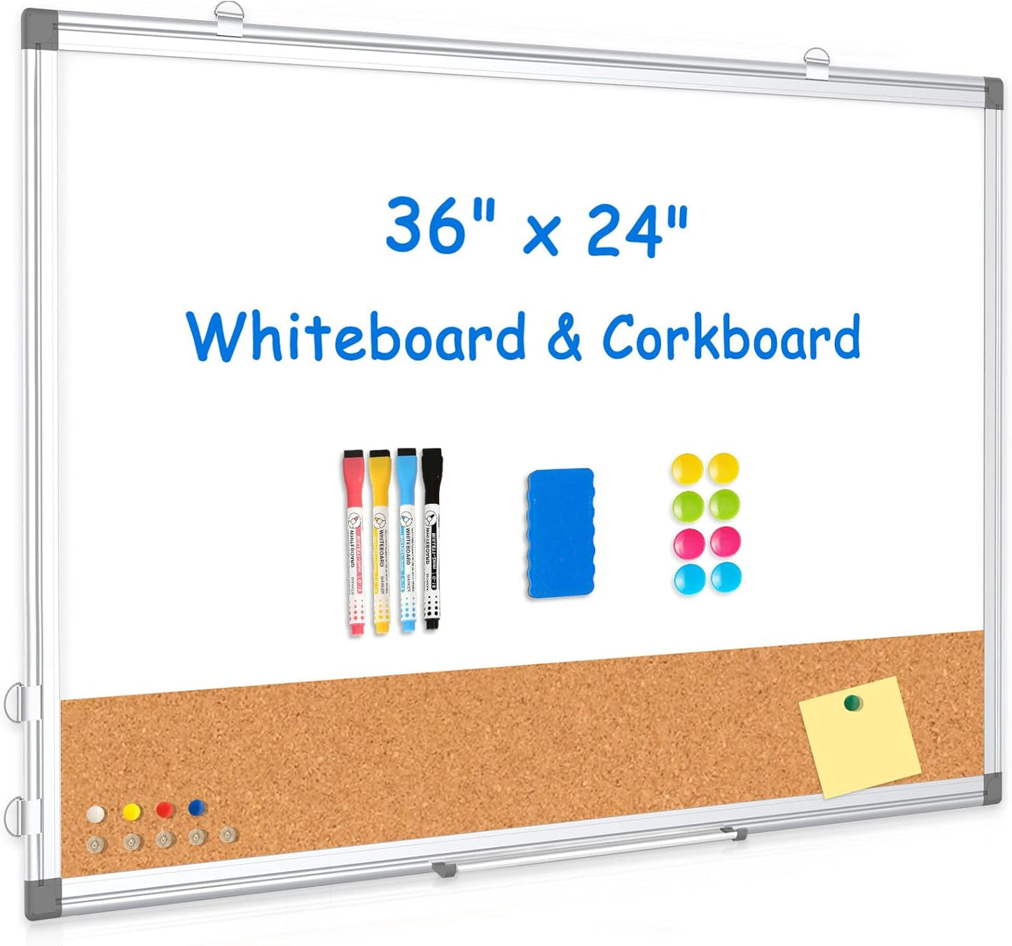 Weekly Dry Erase Calendar Whiteboard for Wall, 24" x 18" Double-Sided Weekly Planner White Board Cork Combo, Hanging & Wall Mount Week Bulletin Board with Notes for Home, Office, School, Kitchen