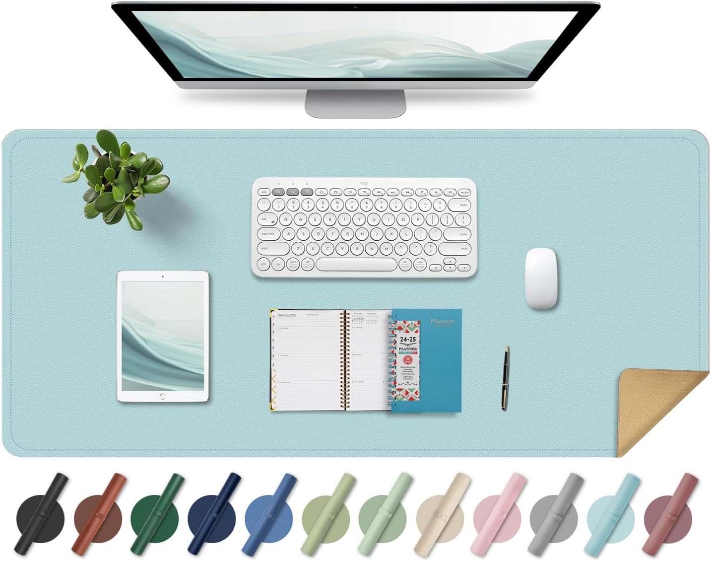 Non Slip Desk Mat, 31.5" x 15.7" PU Leather Desk Pad, Cork Desk Mat for Desktop, Desk Pad for Keyboard and Mouse, Ideal for Office and Home, Black
