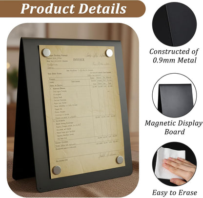 2 Pcs Magnetic Bulletin Boards, 12" x 10" Black Standing Magnetic Board for Desk, Freestanding Dry Erase Memo Board for Magnet Display for Home Office Tabletop Desktop