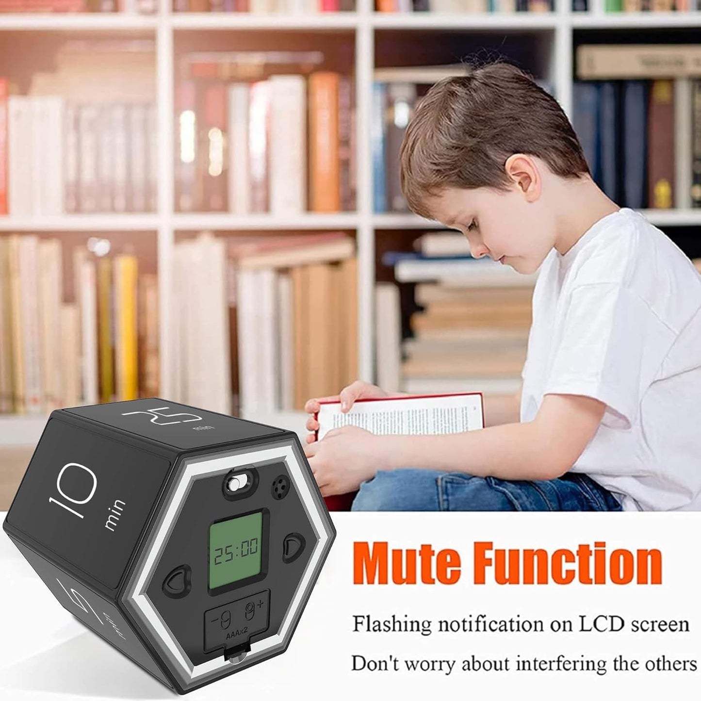Hexagon Flip Timer, Kitchen Timer for Cooking, Various Time Presets, LCD Digital Display, Magnetic Suction, Mute Alarm Modes, Practical Gift Ideal for Study, Office, Gym, Kitchen, etc. (Black)