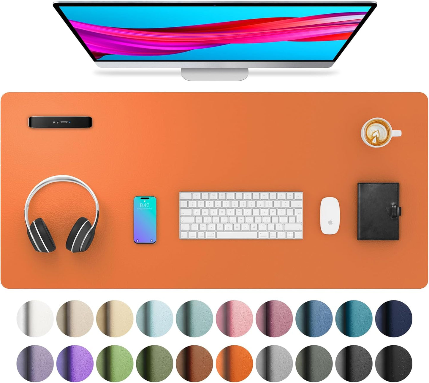 Aothia Non-Slip PU Leather Waterproof Laptop Desk Pad Protector, Blotter Mat, Writing and Mouse Pad for Office & Home, Beige, 23.6" x 13.7" - Colors A
