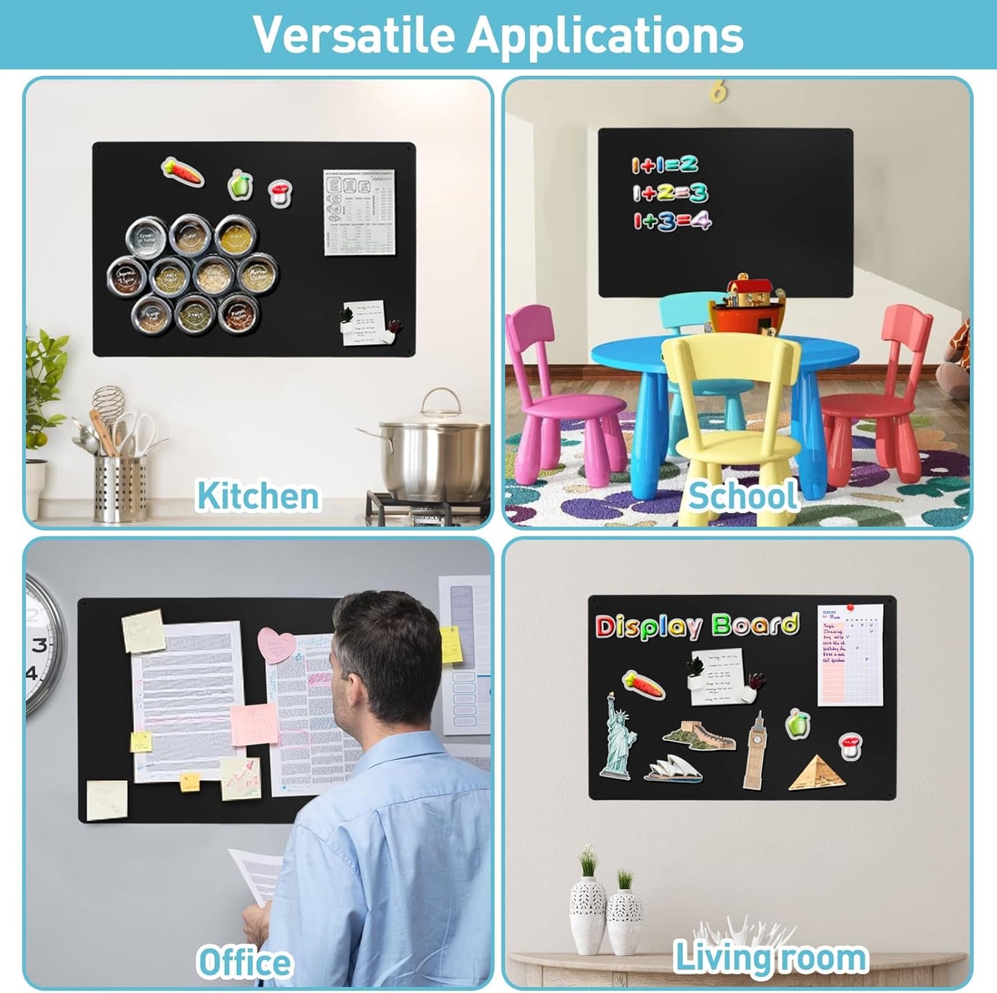 MAXECHO 2 Pack Black Magnetic Bulletin Board, 17.5"×13.5" Magnet Boards for Wall, Cabinet to Display Photos, Notes