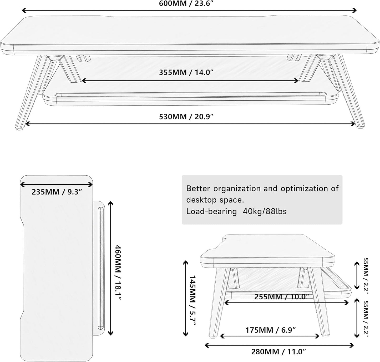 Fenge Dual Monitor Stand, Monitor Stands Riser for 2 monitors, 42.5 Inch Wood Desk Shelf with Storage Organizer and Cable Management for Office Desk Accessories