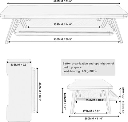 Fenge Dual Monitor Stand, Monitor Stands Riser for 2 monitors, 42.5 Inch Wood Desk Shelf with Storage Organizer and Cable Management for Office Desk Accessories