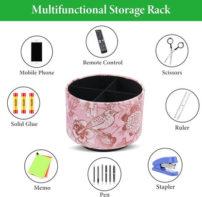 Round Leather Art Supply Organizer,Remote Control Holder,360 Degree Rotating,Multi-Functional Pencil Holder,4 Compartments Desktop Stationary Organizer(1-Fractal Flower) | Round - Colors C