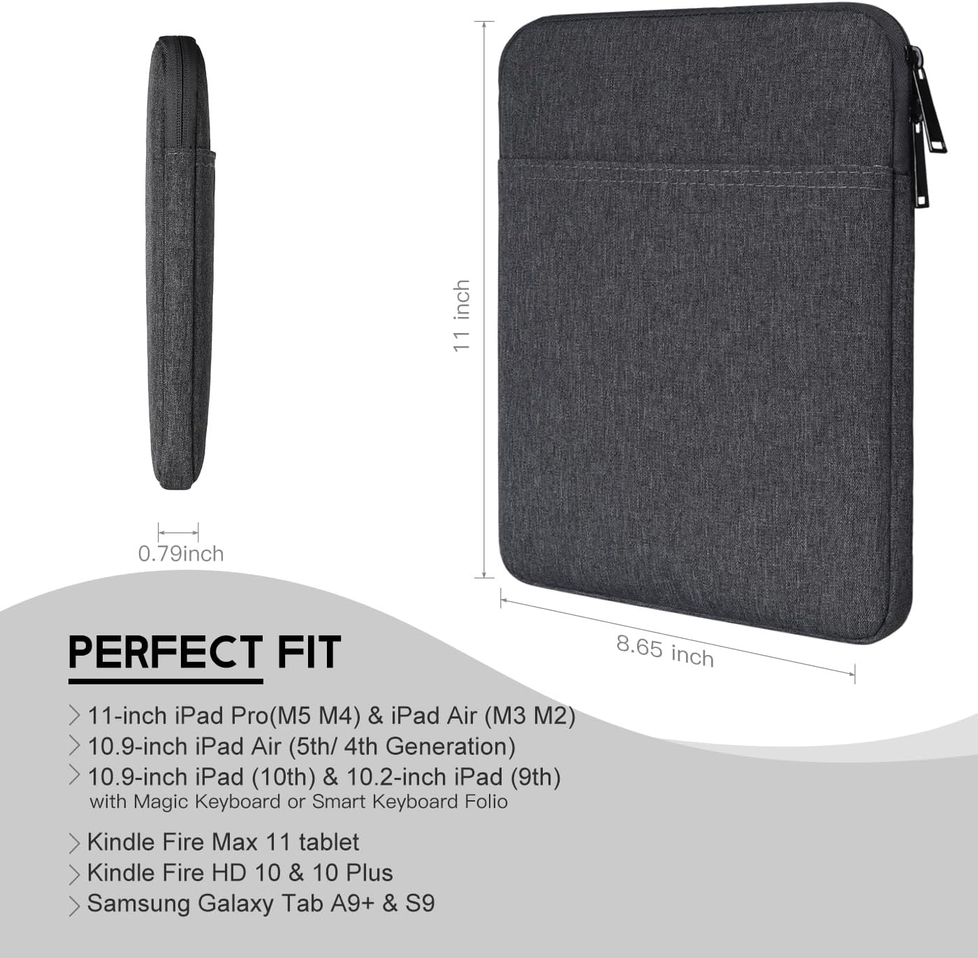 9-11 inch Tablet Sleeve Case for Fire Max 11 Tablet/Kindle Fire HD 10 Plus 10.1", iPad Pro M5 M4 /A16 11-in, iPad Air M2 M3 M4, 10.2 10.5 10.9 iPad Air, Galaxy Tab A9+ Plus, Fit Magic Keyboard -Purple