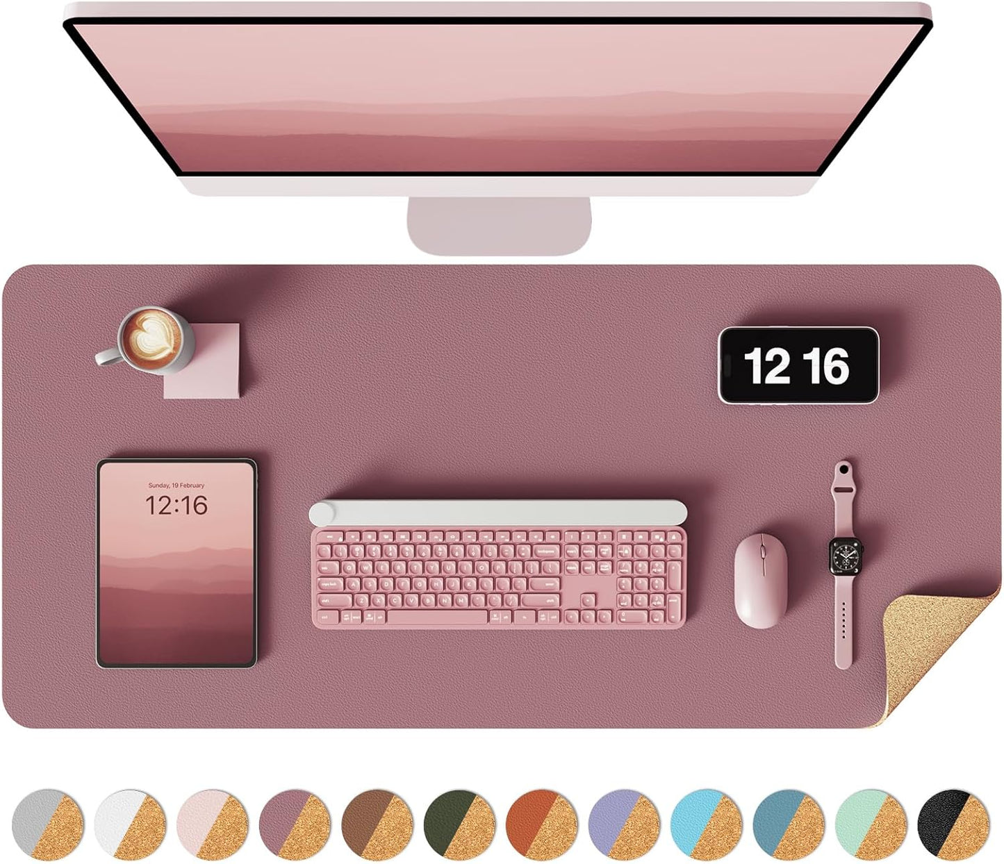 YSAGi Double-Sided Desk Pad, 31.5"x15.7"Leather Desk Mat, Eco Cork Desk Pad Protector,Large Mouse Pad,Waterproof Desk Blotter for Office/Home(Coffee)