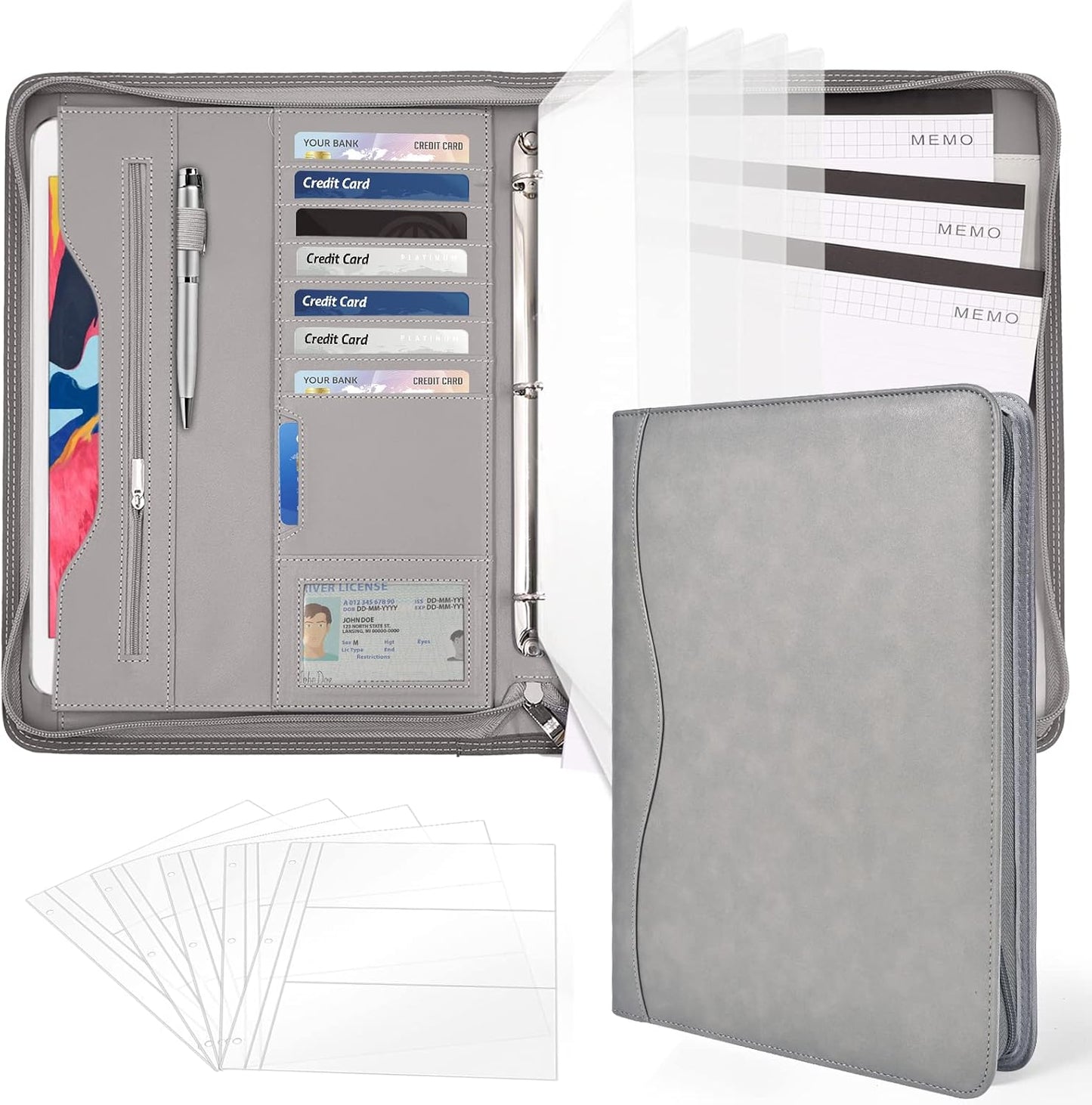 Padfolio Portfolio Folder Binder-Organizer Planner Notebook Zippered Portfolio Padfolio for Women & Men with Document Sleeve,Letter/A4 Size Clipboard,Business Card Holders (Brown Leaf)