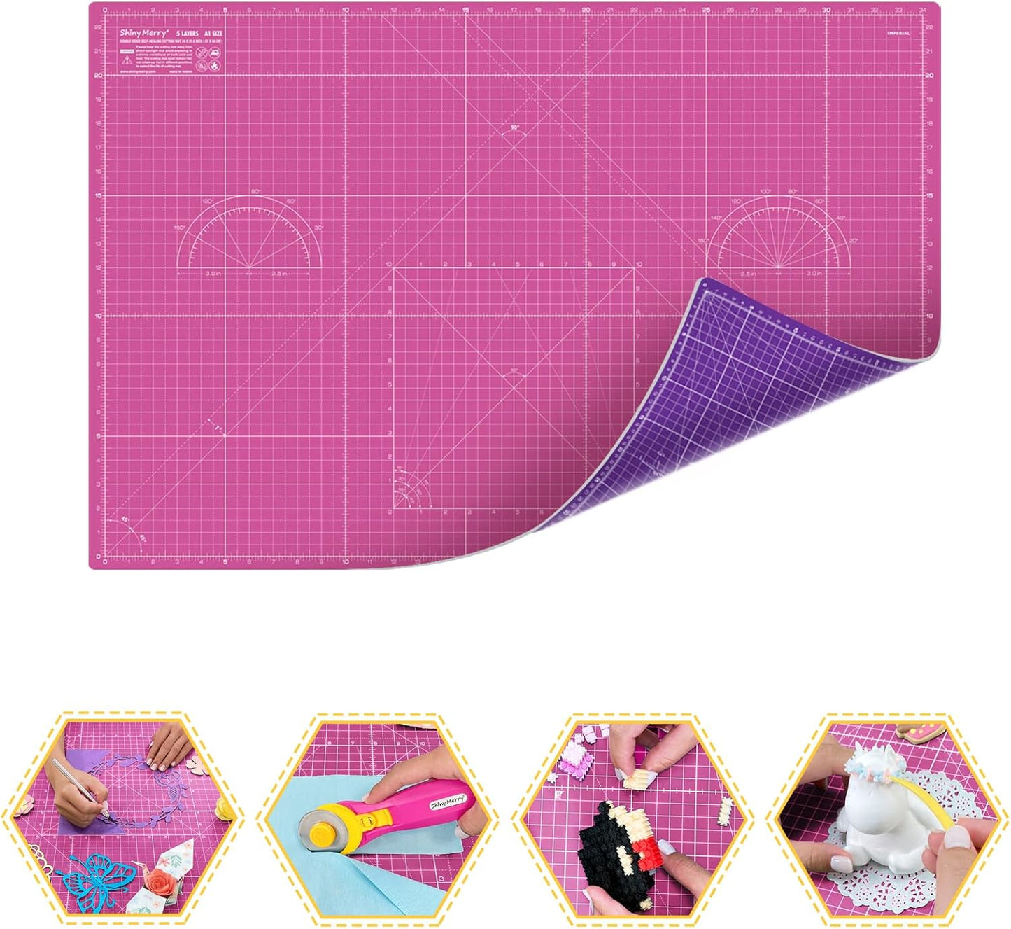 Self Healing Cutting Mat A3 12"x18" – Double Sided 5-Ply Craft Mat for Sewing, Quilting, Fabric, Scrapbooking – Pink/Purple