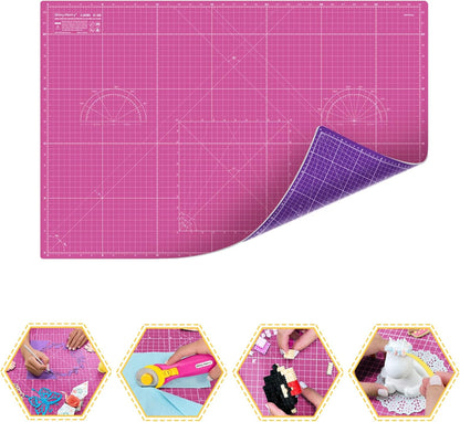 Self Healing Cutting Mat A3 12"x18" – Double Sided 5-Ply Craft Mat for Sewing, Quilting, Fabric, Scrapbooking – Pink/Purple