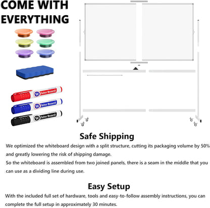 Large Whiteboard Easel with Stand, 36" x 24" Portable Standing Magnetic Dry Erase White Board, 3' x 2' Tripod Height Adjustable Flip Chart Easel for Home Office Classroom School, Silver