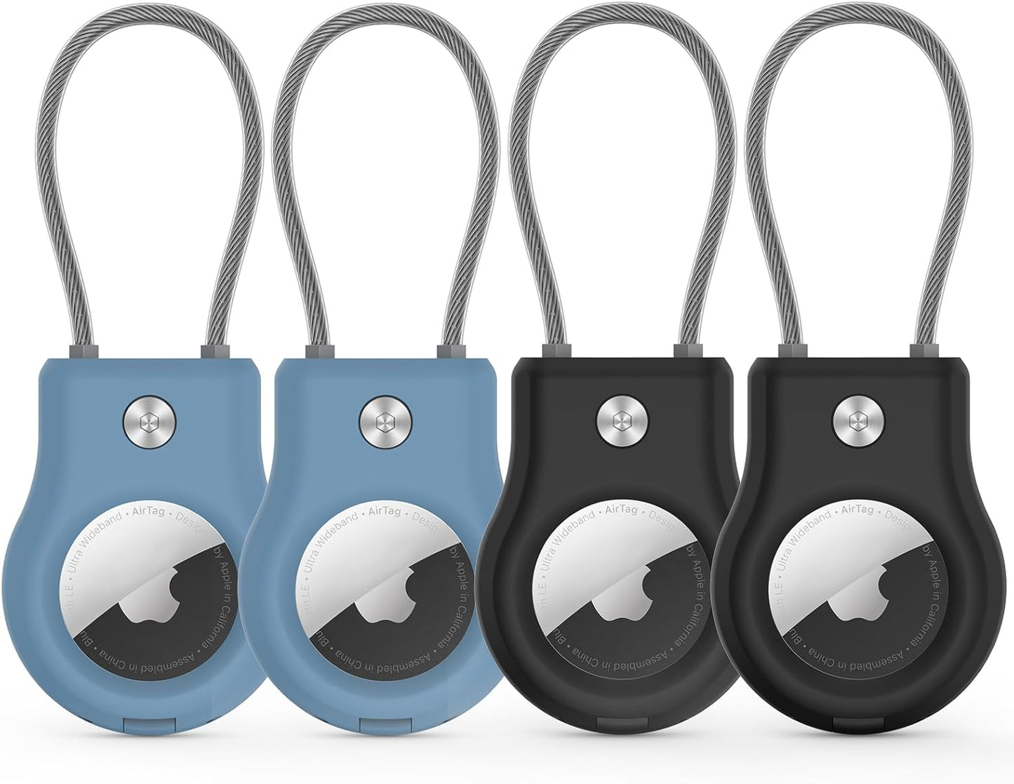 Air Tag Holder - (4 Pack) Air tag Lock Keychain with Wire Cable Compatible with Apple AirTag,Ultra Durable Anti-Lost Protective Case with Keyring for Luggage, Key, Backpack, Pet, Bag, Black
