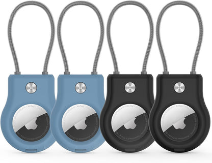 Air Tag Holder - (4 Pack) Air tag Lock Keychain with Wire Cable Compatible with Apple AirTag,Ultra Durable Anti-Lost Protective Case with Keyring for Luggage, Key, Backpack, Pet, Bag, Black