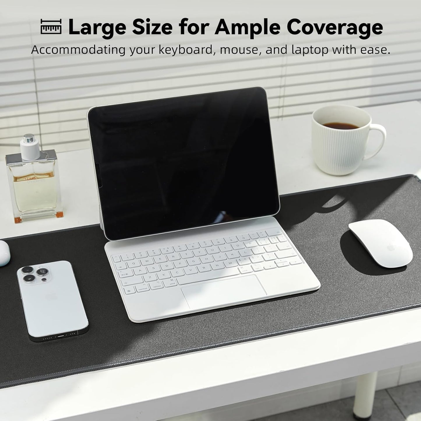 Reniteco Waterproof Large Gaming Mouse Pad with Durable Stitched Edges, Non-Slip Rubber Base, Grainy Jacquard Mouse Mat Desk Pad for Home Office Gaming, 31.5''x11.8''x0.12'', Matte Beige