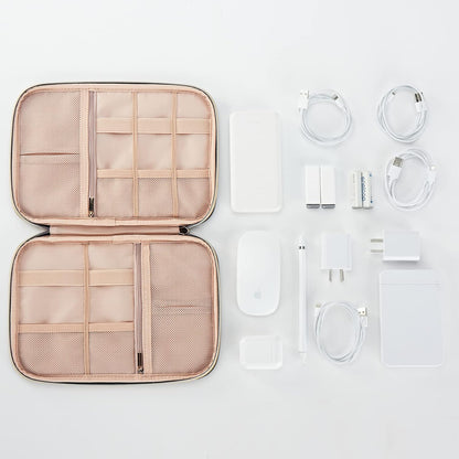 NISHEL Travel Cord Organizer Case, Tech Electronic Bag, Essentials for Charger, Cable, Phone, Hard Drive, USB, SD Card, Pink