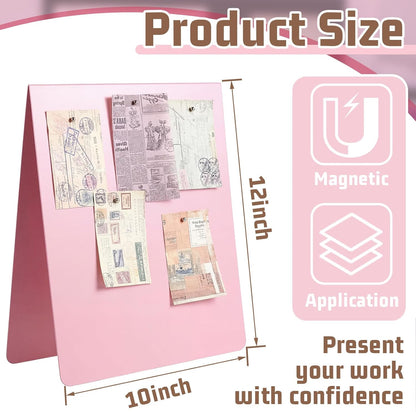 Leinuosen 1 Pcs 12 x 10 Inch Magnetic Bulletin Board Metal Magnet Board Magnet Display Stand for Tabletop Desktop Home Kitchen Office Decor (Black)
